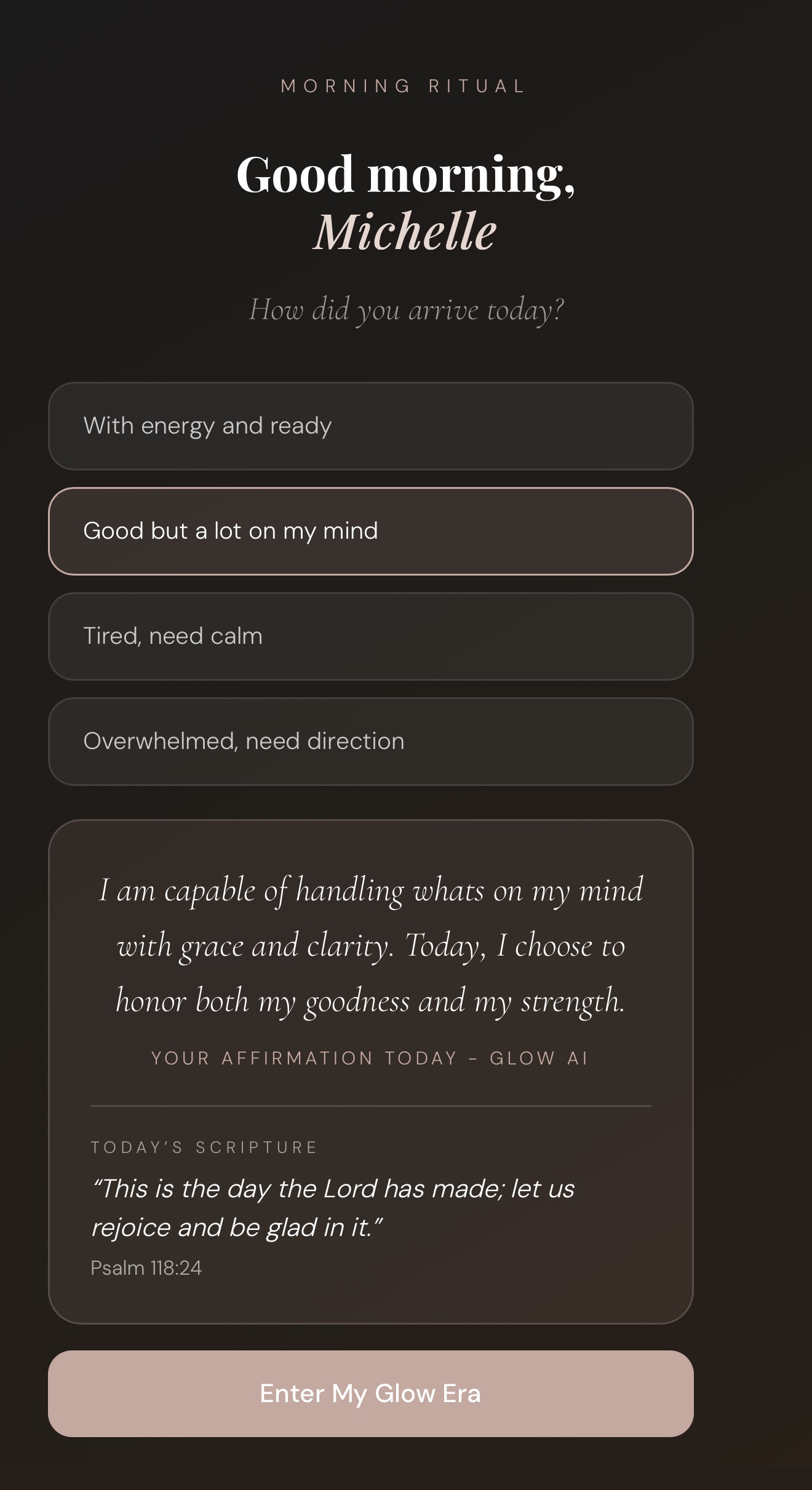 Glow Up With IA, ritual and affirmation of the day